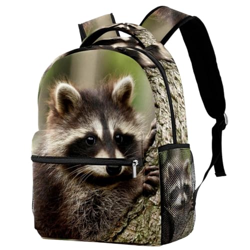 Sac à dos d'école imprimé raton laveur multicolore pour ado et voyage 40cm