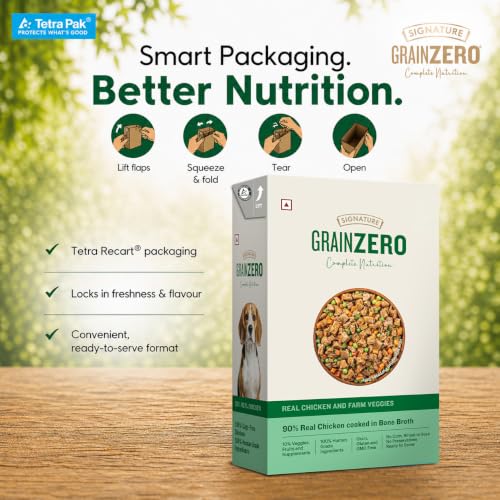 Image of Grain Zero Dog Fresh Food Tetra Pak Real Chicken & Vegetables, for Adult & Puppy, 350g | Supports Joint & Health | Immune System | Anti Inflammatory Properties | Ready to Serve | One Pack One Meal