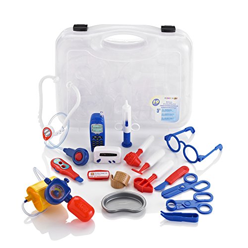KiddyPlay Doctors Set for Kids - Deluxe 19 Piece Carrycase - Toy Doctors Kit for Children