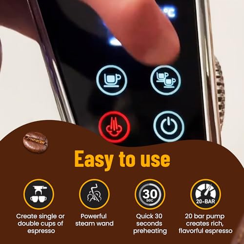 GIANNA Espresso Machine 20 Bar, Compact Espresso Maker with Steam Milk Frother, Stainless Steel Coffee Machine with 60oz Removable Water Tank for Cappuccino, Latte, Silver - Image 4