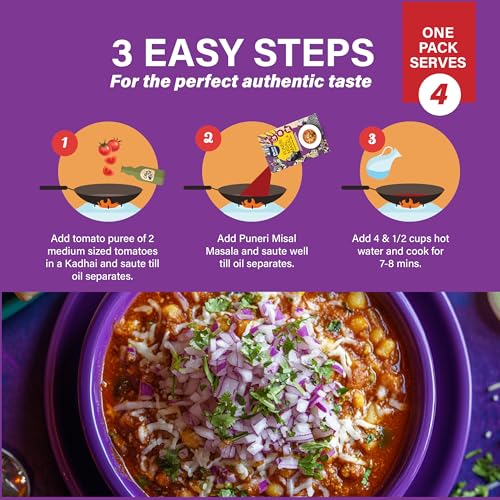 Image of Bhojan Bazaar Instant Puneri Misal Masala (Pack of 3, 70g) Ready to Cook Masala in 10 Minutes, Serves 12, Authentic Marathi Taste, No Need to Add Salt, Misal Spice Mix for Misal Pav, No Preservatives