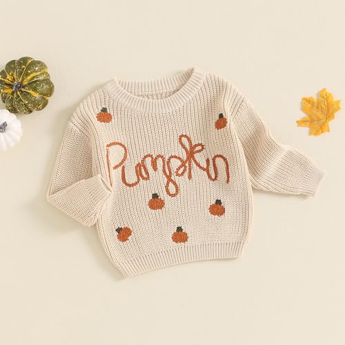 Baby Boy Girl Halloween Sweater Pumpkin Embroidery Long Sleeve Knit Pullover Sweatshirt Tops Toddler Halloween Clothes2