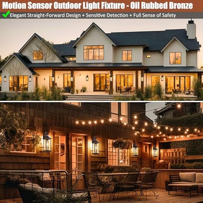 1-Pack 18 Inch Oil Rubbed Bronze Motion Sensor Outdoor Wall Lantern IP65 Waterproof, Large Brown Dusk to Dawn Outdoor Light for House Clear Glass Outside Wall Mounted Lamps Front Door