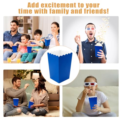 Image of 50 Pcs Popcorn Boxes Mini Paper Popcorn Box Cardboard Popcorn Container for Party Disposable Snack Candy Popcorn Bags Popcorn Holder for Movie Nights Birthday Wedding (Blue)