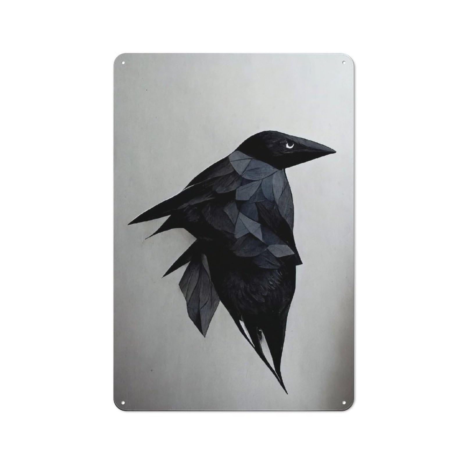 Junmoney Geometric Raven Iii Distressed Look Decorative Tin Sign 30X20cm, Vintage Wall Decor For Lounge, Study, Pub Or Wall Gallery