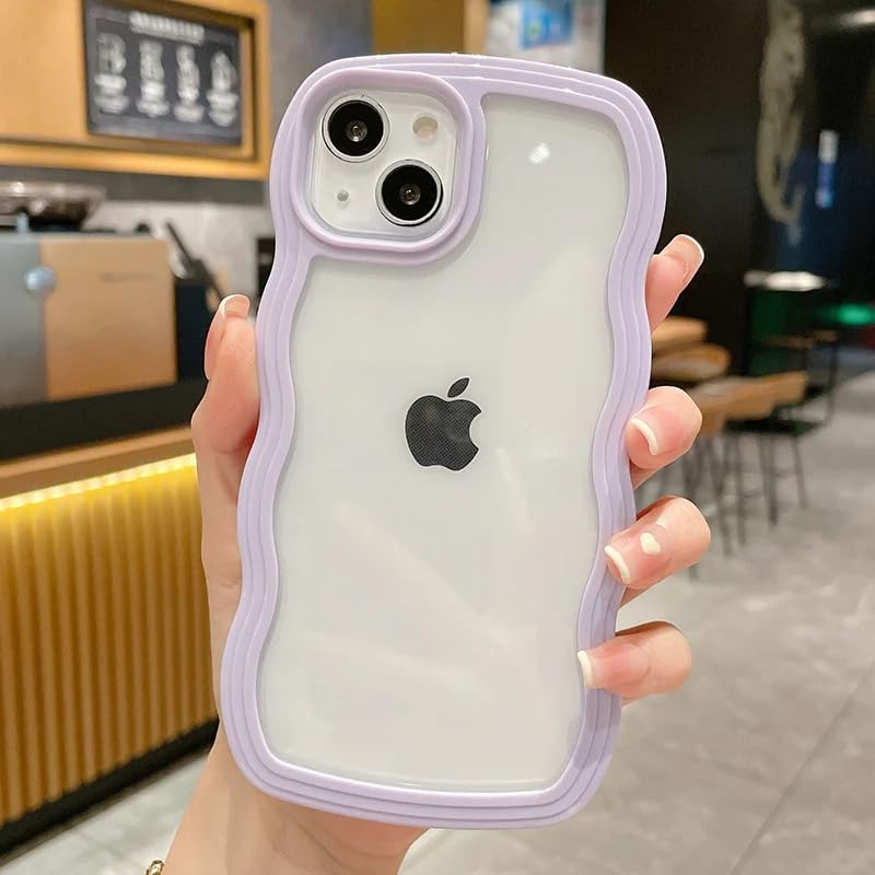 Image of ZR021 for iPhone 15 Back Case Cover | Wavy Border Transparent | Slim Fit | Camera Protection | Shockproof TPU Case - Purple