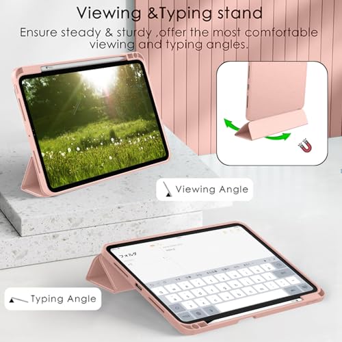Image of ZryXal New iPad Pro 13 Inch Case (M5) 2025 / (M4) 2024 with Pencil Holder, Smart iPad Case [Support Pencil Pro and Pencil (USB-C)], Support Touch ID and Auto Wake /Sleep (Rose Gold)