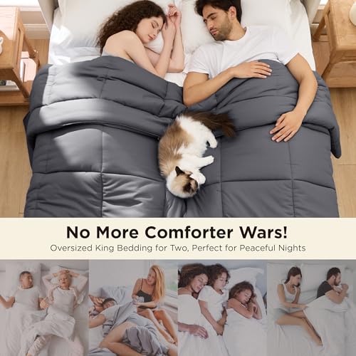 Image of Bedsure Comforter Duvet Insert - Quilted Comforters Oversized King Size, All Season Duvet, GentleSoft Down Alternative Bedding, with 8 Tabs, Gifts for Women /Men, Grey, Oversized King 116 x 98 Inches