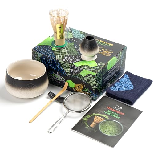 TEANAGOO-Japanese-Matcha-Set-7pcs-Matcha-Whisk-Mtacha-Kit-Matcha-Bowl-with-Pouring-Spout-Bamboo-Matcha-Whisk-chasen-Scoop-chashaku-Whisk-Holder-N24-Gradient-White-Matcha-Green-Tea-Powder