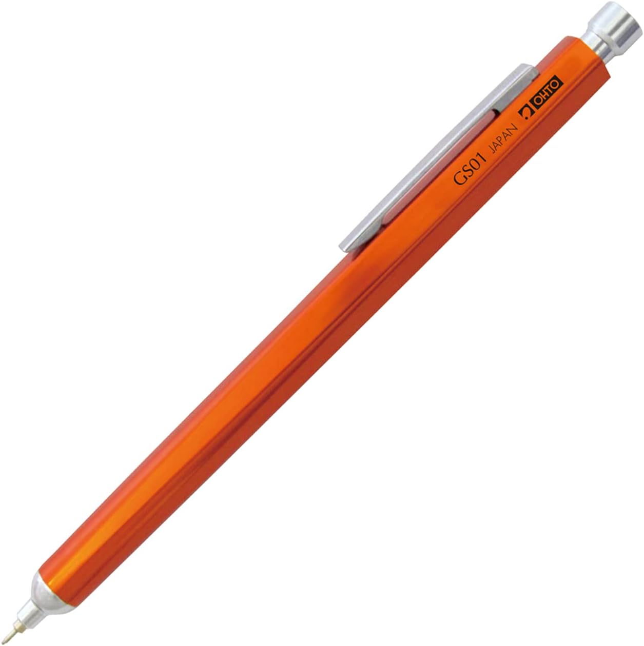 Ohto Aluminium Ballpoint Pen, Needle Point, GS01-S7, 0.7 mm, Soft Black Ink (Orange)