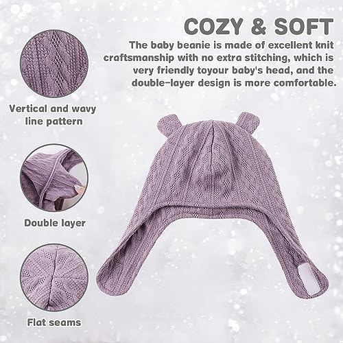 OMUKY Baby Knitted Hat Toddler Girls and Boys Cute Bear Ears Soft Warm Earflap Beanie for 0-24 Months4
