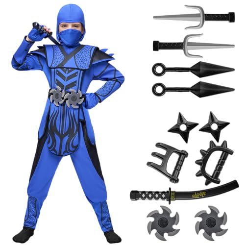 Disfraz de Ninja para Niños Azul Mediano 8-10 años