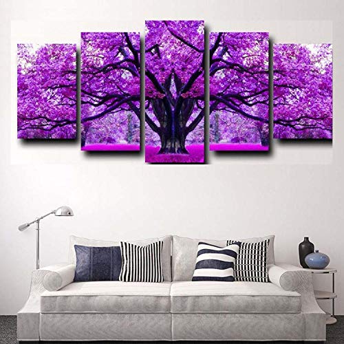 Arbre violet impression sur toile 5 pieces pour decoration de salon