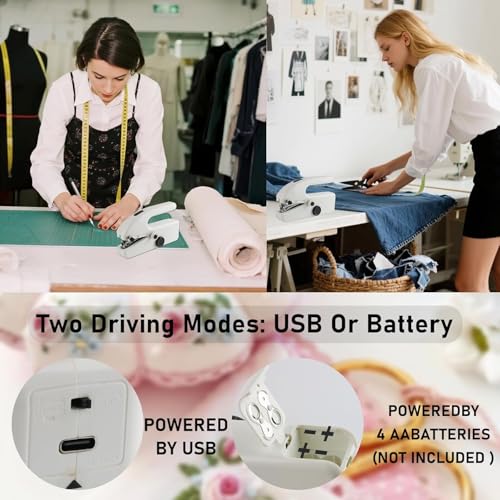Image of Hand Held Sewing Machines For Adults, Hand Held Sewing Machines For Hemming with Test Fabric(Not second-hand), Easy To Use Rechargeable USB Hand Sewing Machine For Beginners(WHITE-1)