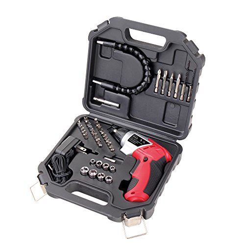 Apollo Tools DT4944 3.6 volt Lithium-Ion Rechargeable Screwdriver with 45 pc Accessory Set, Red