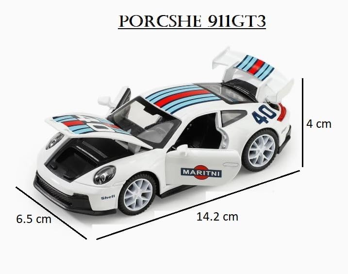 Image of Exclusive Alloy Metal Pull Back Die-Cast Car Diecast Metal Pullback Toy Car with Openable 6 Doors,Light Music Boys Gifts Toys (1:32 Porsche 911 GT3 RS RSR Turbo S-White)