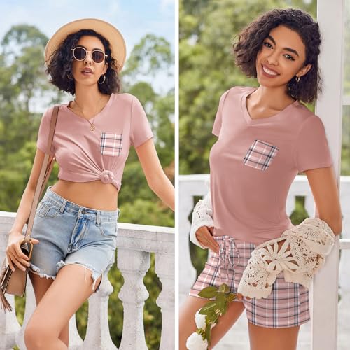 Ekouaer Womens Pajama Sets Short Sleeve Pajamas for Women Sets Soft Lounge Sets Casual V Neck Sleepwear PJS4