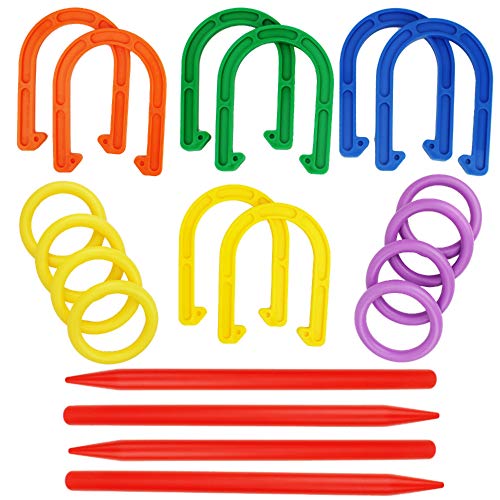 Boley 20-Piece Outdoor Backyard Ring Toss and Horseshoe Throwing Game for Kids