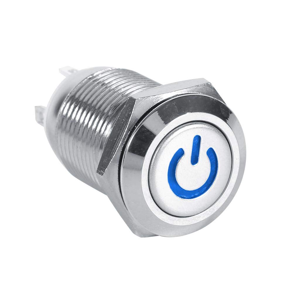 QitinDasen 3Pcs Premium 12V / 24V 3A Interruttore a Pulsante Momentaneo, 12mm Interruttore a Pulsante in Metallo con LED Blu, Interruttore Avviamento
