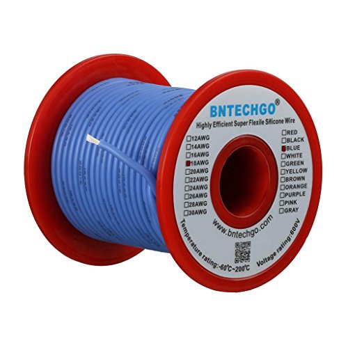 Image of BNTECHGO 18 Gauge Silicone Wire Blue 100ft Stranded Tinned Copper Wire | Flexible 18 AWG Stranded Wire Silicone Rubber Insulation For RC Models, Drone, Robot, Battery, EV Charger, 3D Printer, DIY