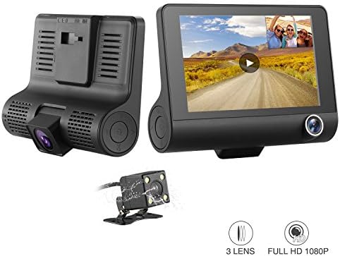 SENDOW 3 Lens Car Dash Camera 1080P HD Night Vision Wide-Angle Car Recorder with 4-inch Display Video G-Sensor Loop Recording Parking Monitor WDR for UBER Taxi Driver