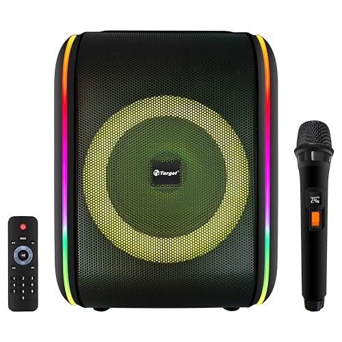 Image of Target TT-PSU-803 Bluetooth Party Speaker, 80W, 8 Inch, RGB Lights, Karaoke, with Wireless Microphone and Remote, Black