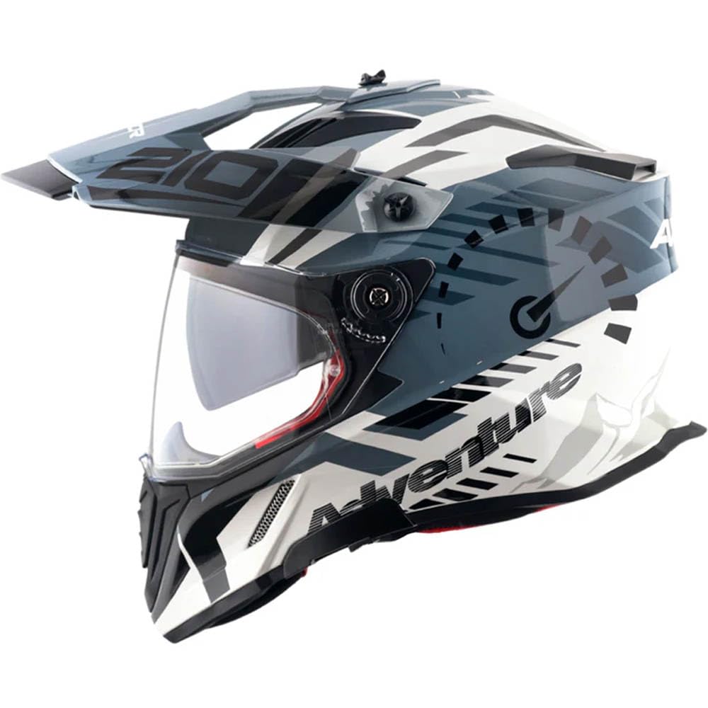 AXOR X-Cross Dual Designed Speed Blanco Gris - Casco de Moto Trail Adventure, Off Road con Visor Solar Homologado ECE 22.06