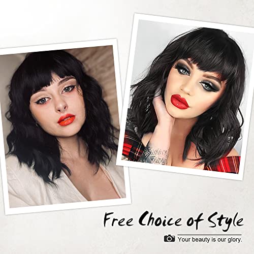 Aisi Hair Bob Curly Wig Synthetic Short Black Wig With Bangs Natural Looking Heat Resistant Fiber Hair For Women #TOP3