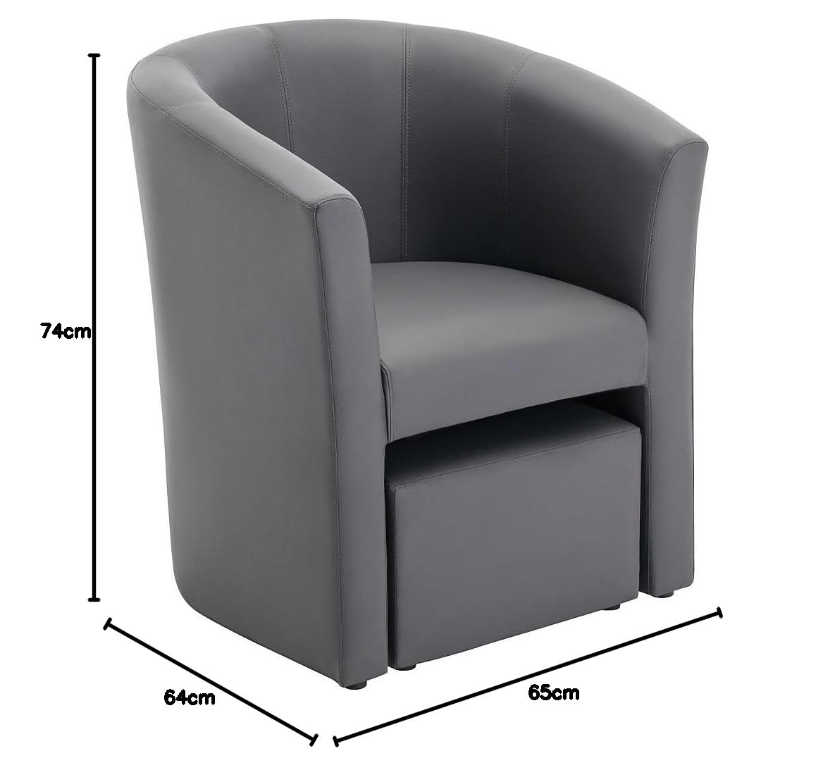Vente-unique - Fauteuil Cabriolet et Pouf en Simili Gris Jovana