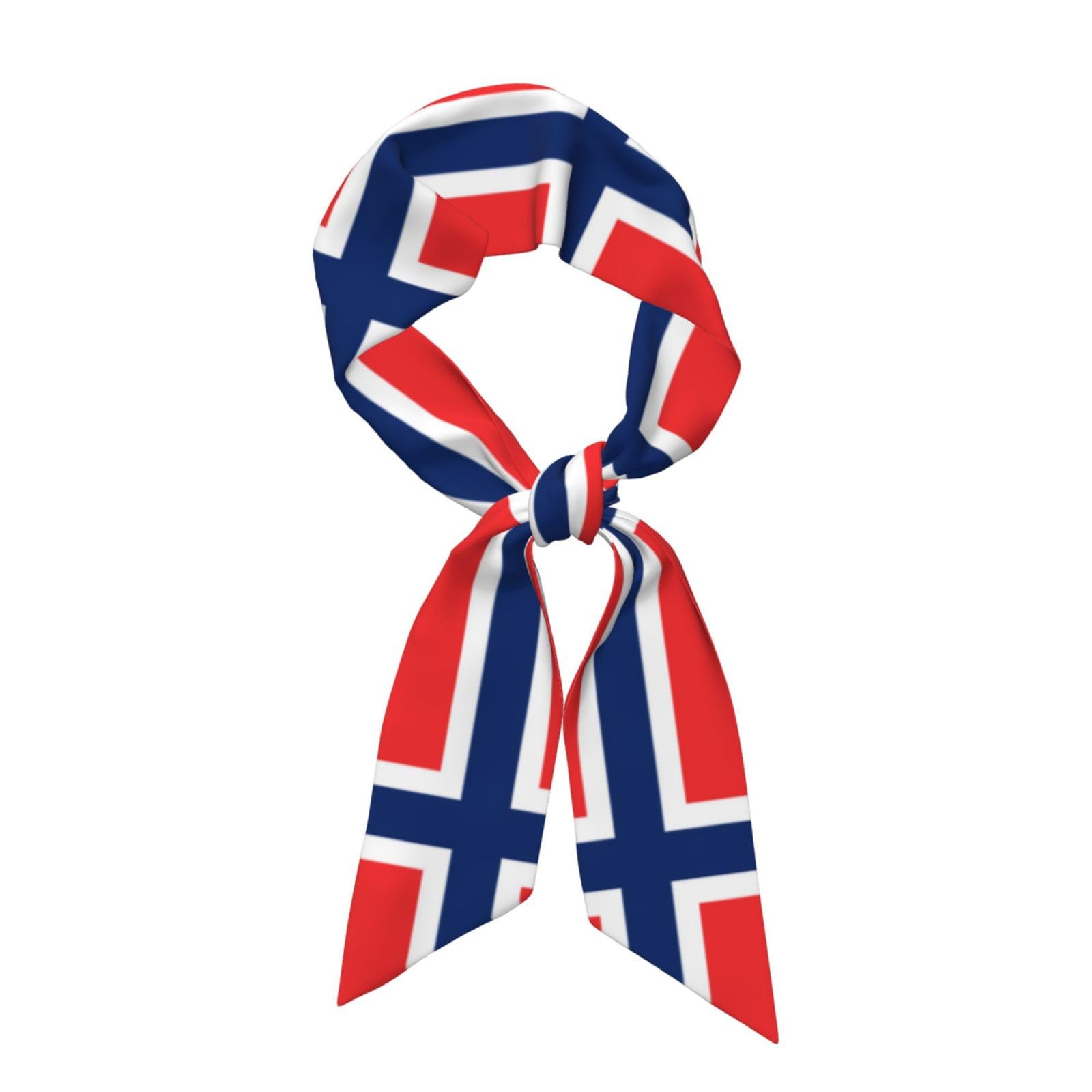 Nianyuer Satin Skinny Scarf for Women,Norwegian flag Print Long Scarf for Hair Neck Handbags,Thin Ribbon Headscarf
