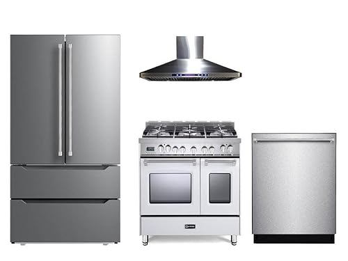 Verona VPFSGE365DW 36 Inch. Dual Fuel Range Freestanding 5 Sealed Burners Double Oven Convection Storage Drawer White thumb #5