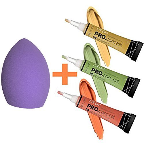 L.A. Girl Pro Conceal Set Orange, Yellow, Green Correctors (4 Piece Set, Sponge by ARTSiE)