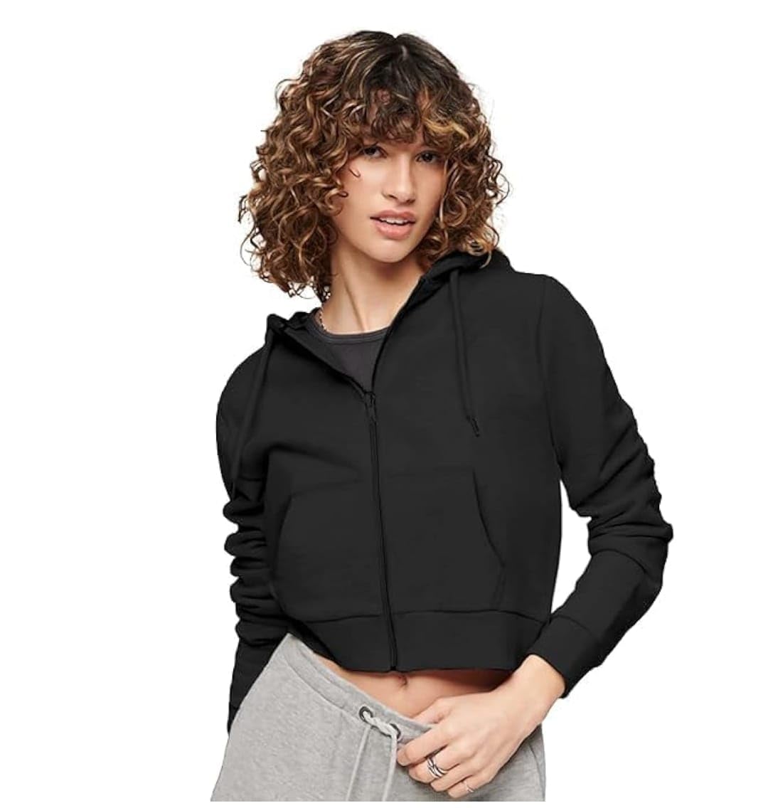 Soft Fleece Solid Long Sleeve Drawstring Crop Zipper Jacket Hooded Full Zip Up Sweatshirt for Women's Girl's Winter Wear Crop Hoodie-image-47