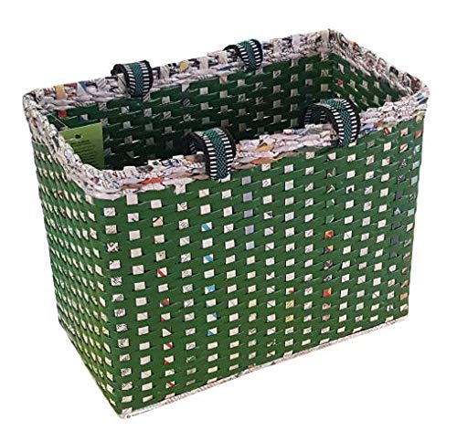 Image of Paperus, Large, Lunch Bag, Picnic Basket, Carry Bag, Handbag, Tiffin Basket for Office; Rectangular, Eco-Friendly, Handmade, of Paper Ropes, in Inch 11 H, 14 L, 7 Wide Base Green