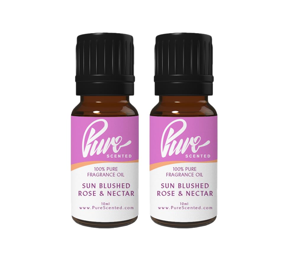 Pure Scented 20ml Fragrance Oils - 2 x 10ml Suitable for Candles, Soaps, Slime, Diffusers, Cosmetics, Wax Melts, Designer (2 x 10ml, Sun Blushed Rose & Nectar) — image 1