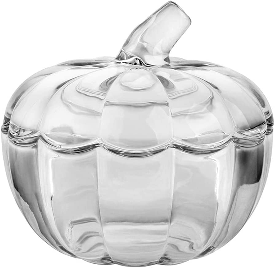 123Arts Pumpkin Glass Pumpkin Sugar Bowl Snack Jar Candy Dish Storage with Lid,7 Inches