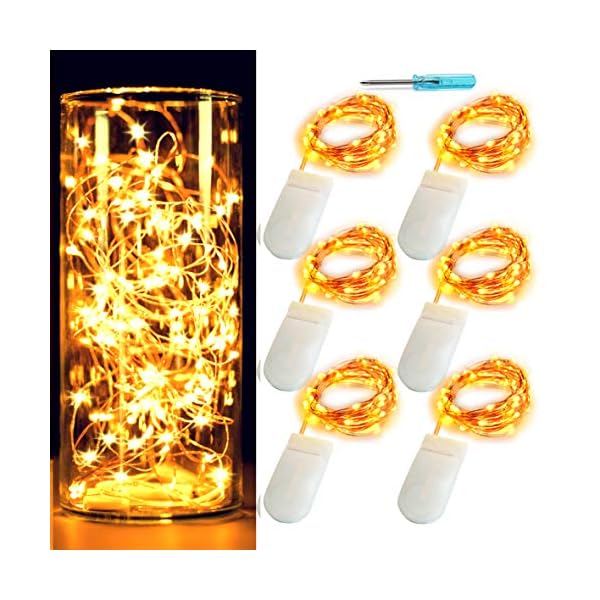 Oakhaomie 6 pack led fairy lights battery operated starry string lights waterproof silver wire cr2032 batteries included