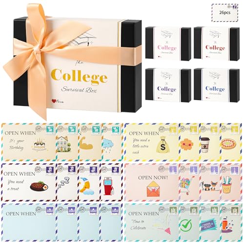 Image of AYGXU College survival gift card book,Graduation gifts 2026-26pcs open when envelopes,open when letters,college gift card envelopes gifts,end of year student gifts for him,her,Friends,Son-black gold