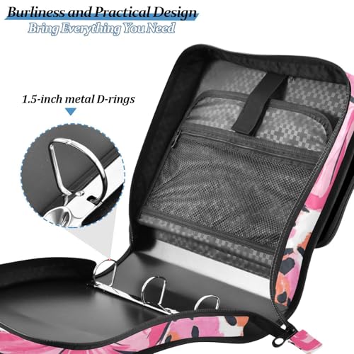 Image of 3 Ring Zipper Binder with Shoulder Strap Pink Bow Leopard Print 1.5 inch Binders Keeper Large Capacity Multi Pockets for School Office Supplies