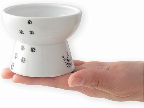 Necoichi Cuenco elevado de comida para gatos, cuenco elevado de cerámica para fatiga de bigotes y cuello, apto para lavavajillas y microondas,
