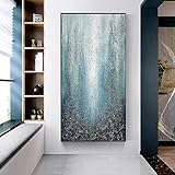 ZHMANLUCK Wall Art Decor Large Aisle Decor Abstract Blue Rain Textured Oil Painting Waterfall Landscape Canvas Wall Art Pictures 76x183cm(30x72in) with-Black-Frame