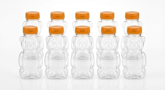 Orret Home 10 Adet 250 ml Ayıcık Şeklinde Pet Şişe BPA İçermez Ayıcıklı Şişe Meyve Suyu ve Su Şişesi Okul Kreş Piknik ve Günlük Kullanım İçin