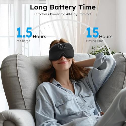 Image of LC-dolida White Noise Bluetooth 5.4 Sleep Eye Mask with Timer, 3D Sleeping Mask Headphones with 16 Soothing Sounds, Total Blackout Sleep Headphones for Side Sleeper /Women /Men (Black)