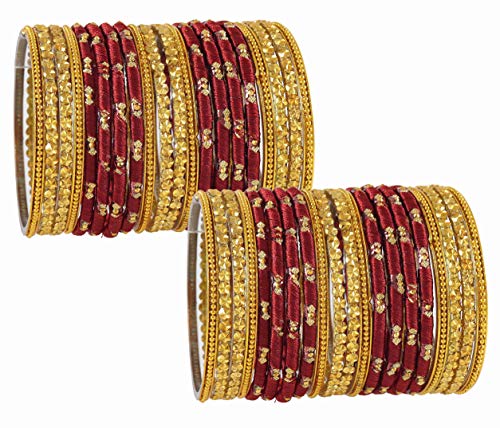 Image of NMII Glass and Silk Thread Zircon Gemstone Bangle Set For Women /Girls