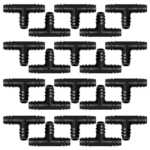 VooGenzek 20 Piezas 16mm Conectores de Manguera de Riego, Conectores para Tubo de Riego Goteo, Accesorios Riego Goteo, Conectores de Púas de Manguera Plástico para Sistemas de Riego, Tees