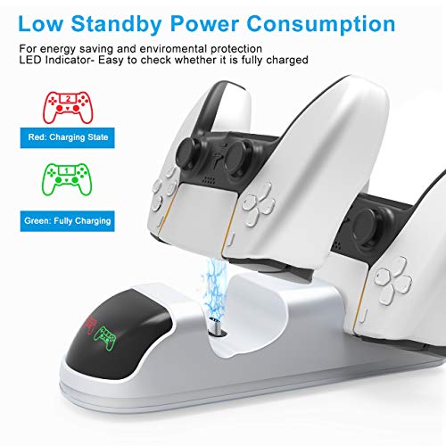Gifort Ladestation für PS5 Controller, Dual Type C Charging Station mit LED Anzeige & Sicherer Chip, PS 5 Zubehör Ladegerät für Playstation 5 DualSense Controller inkl. USB Kabel, Weiß - Image 6