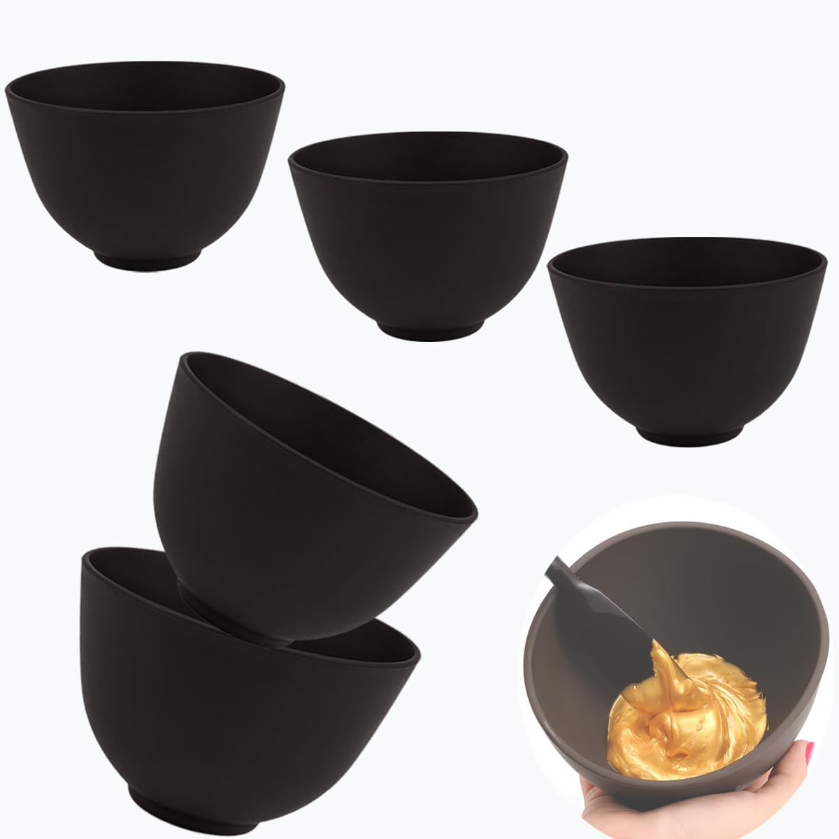 5 Pcs Diy Face Mask Mixing Bowl, Home Use Silicone Facial Mask Mixing Bowls Set Plastic Facial Mask Mixing Masks Set – DIY Skincare Mixing Tool Kit (Black-5Pcs)