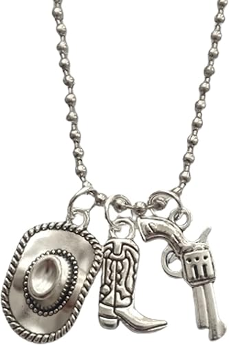Collar de sombrero de vaquero y bota, colgante con dije de pistola genial, collar largo para hombre y mujer, estilo occidental, joyería de vaquera