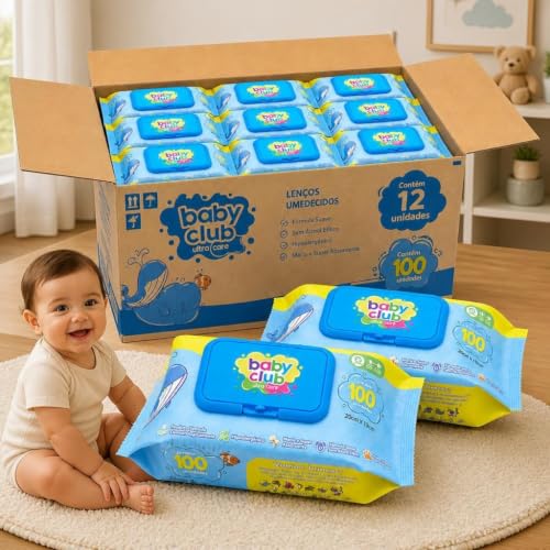 1200 Toalhas - Baby Club Lenço Umedecido Aloe Vera Caixa com 12 Pacotes 100un
