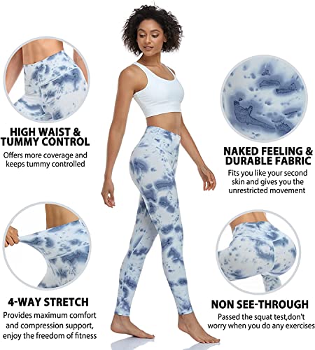 Buttery Soft Leggings For Women - High Waisted Tummy Control No See Through Workout Yoga Pants(Tie-Dye Blue & White,Large-X-Large) #TOP2